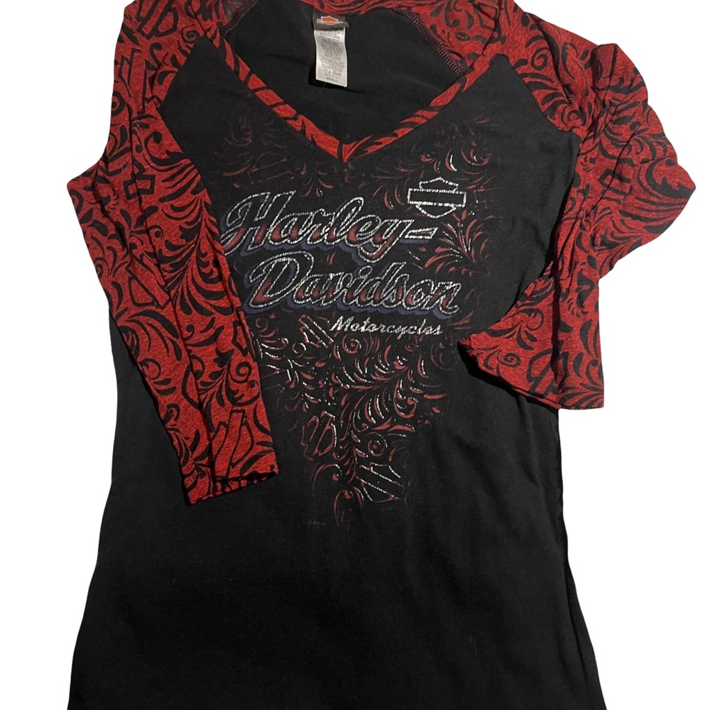 Harley-Davidson Women's Black and Red Long Sleeve Tee